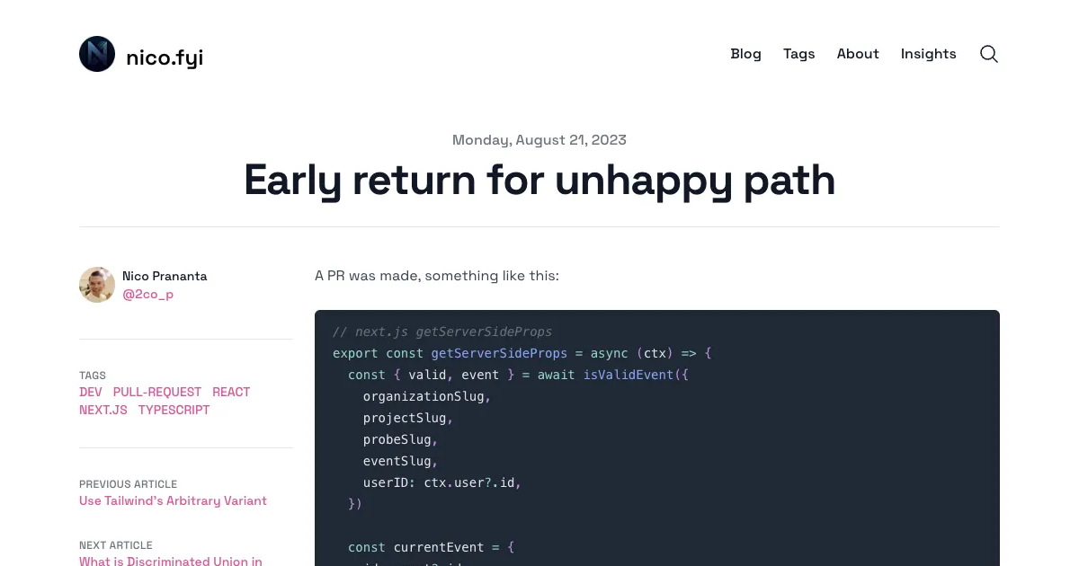 Early return for unhappy path | Nico's Blog